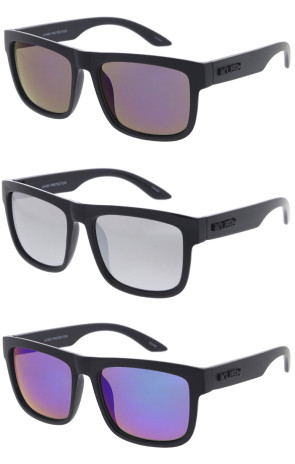 Kush Black Plastic Frame Mirrored Lens Square Wholesale Sunglasses 55mm