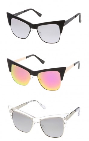 Women's Combo Extreme Cat Eye Mirror Lens Wholesale Sunglasses