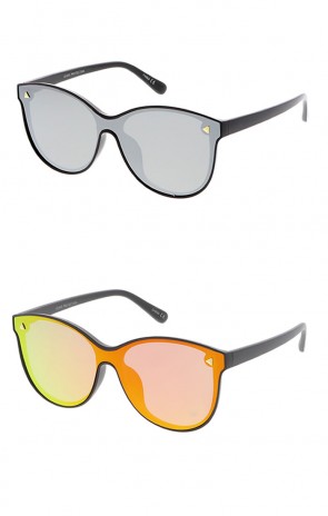 Women's Plastic Round Mirror Shield Frame Wholesale Sunglasses