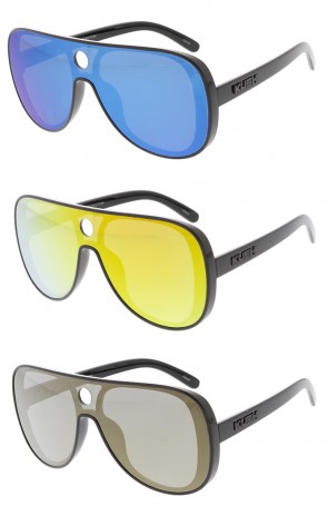 KUSH Large Retro Aviator One Piece Mirror Lens Wholesale Sunglasses