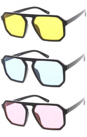 Oversized Flat Top Square Plastic Aviator Color Lens Wholesale Sunglasses