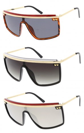 High Fashion Flat Top Mono Lens Shield Plastic Wholesale Sunglasses