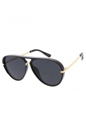 Large Bar Brow Teardrop Two-Tone Black Gold Wholesale Sunglasses