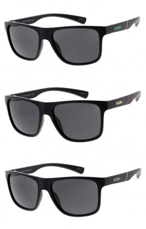 KUSH Men's Sporty High Temple Plastic Frame Square Wholesale Sunglasses