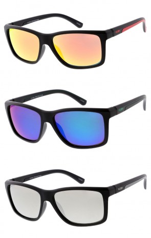 KUSH Men's Lifestyle Sporty Color Trim Mirrored Lens Square Wholesale Sunglasses