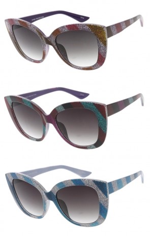 Classic Cat Eye Glitter Color Pattern Print Wholesale Sunglasses
