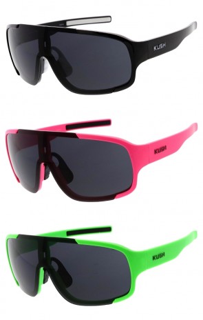 KUSH Oversize Color Accent Semi Rimless Shield Wholesale Sunglasses