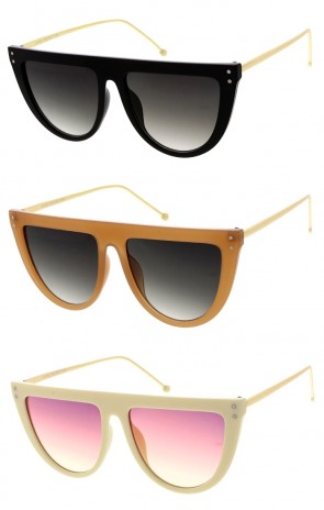 Sleek Flat Top Metal Arms Pilot Round Wholesale Sunglasses 54mm