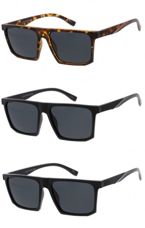 Classic Temple Arms Detail Horn Rimmed Flat Top Wholesale Sunglasses 53mm