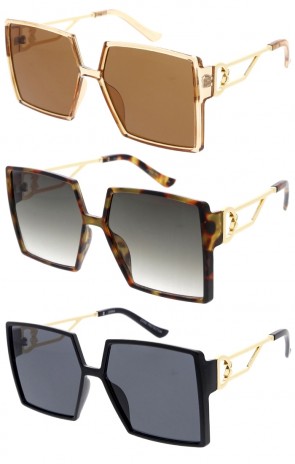Luxury Fashion Metal Designer Square Oversize Wholesale Sunglasses 60mm