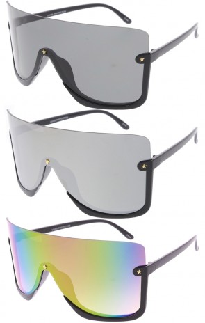 Star Studded Semi Rimless Shield Oversize Wholesale Sunglasses 85mm