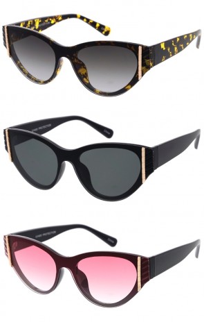 Exquisite Metal Trim Cat Eye Shield Wholesale Sunglasses 65mm