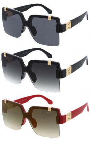Classy Neutral Two-Tone Semi Rimless Shield Wholesale Sunglasses 70mm