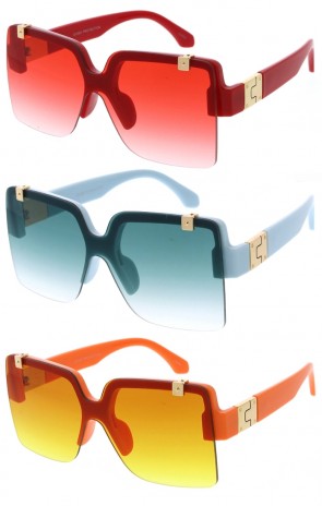 Colorful Classy Two-Tone Semi Rimless Shield Wholesale Sunglasses 70mm
