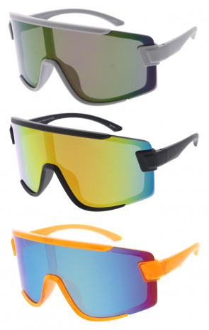 Mirrored Sporty Outdoors Large Wrap Shield Wholesale Sunglasses