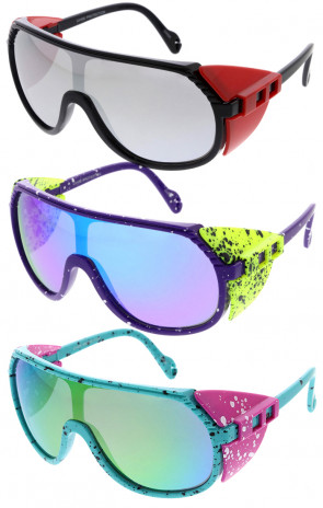Neon Mirrored 90s Plastic Frame Rectangle Wholesale Sunglasses 70mm