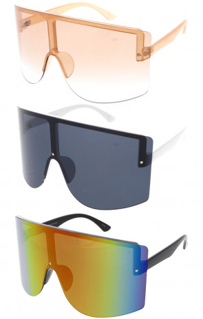 Oversize Neutral Tone Rimless Shield Wholesale Sunglasses 86mm