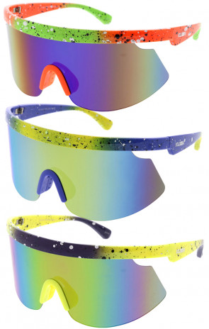 KUSH Color Splash Two-Tone Mirrored Shield Wholesale Sunglasses 85mm