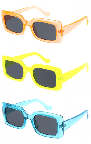 Neon 90s Translucent Frame Rectangle Wholesale Sunglasses 50mm