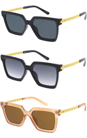 Classy Gold Metal Arm Horn Rimmed Square Wholesale Sunglasses 50mm