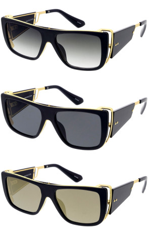 Classy Temple Metal Accent Plastic Square Wholesale Sunglasses 56mm