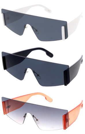 Rimless Shield Two-Tone Flat Top Wholesale Sunglasses 73mm