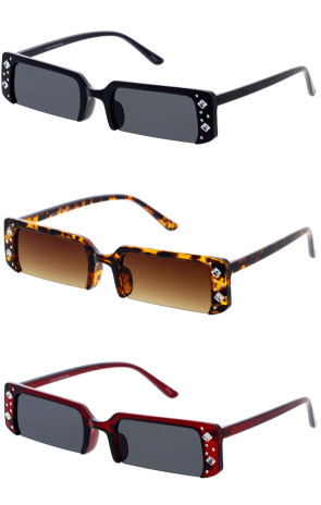 Rectangle Semi Rimless Rhinestones Square Wholesale Sunglasses 52mm