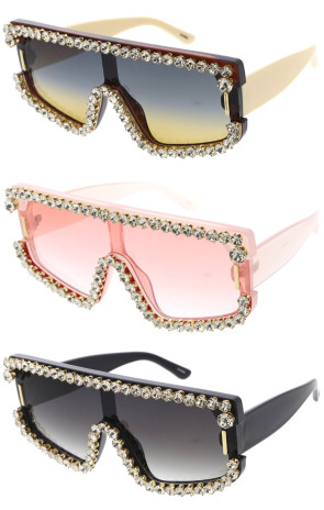 Oversized Streetwear Shield Rhinestones Wholesale Sunglasses 75mm