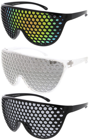 Futuristic Plastic Mesh Netting Plastic Novelty Shield Sunglasses 85mm