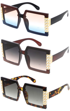 Oversized Everyday Rhinestone Decorated Wholesale Sunglasses 72mm