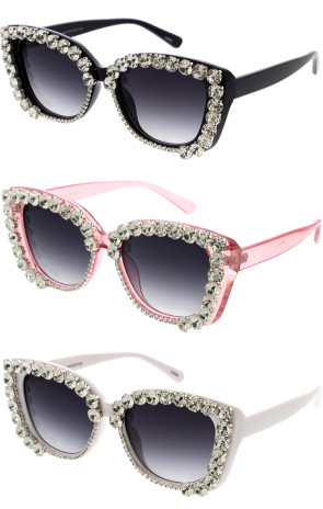 Chic Oversized Cat Eye Rhinestones Wholesale Sunglasses 52mm