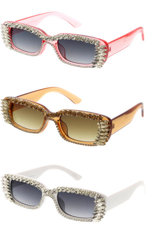 Luxury Rhinestones Decorated Retro Square Wholesale Sunglasses 51mm