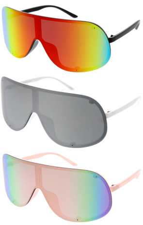 Sporty Chic Rimless Oversized Shield Wholesale Sunglasses 84mm