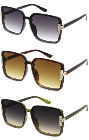 Chic Rhinestones Decorated Square Wholesale Sunglasses 70mm