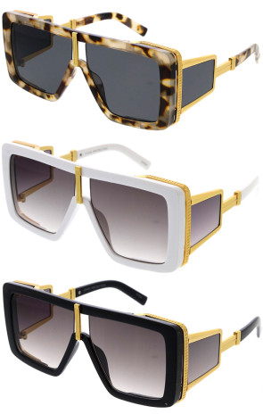 Neutral Extravagant Two-Tone Gold Square Wholesale Sunglasses 59mm