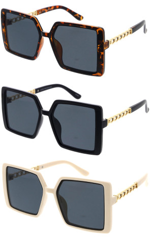 Big Chain Luxury Neutral Tone Square Wholesale Sunglasses 53mm