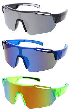 Mirrored Sporty Wraparound Style Shield Wholesale Sunglasses 74mm