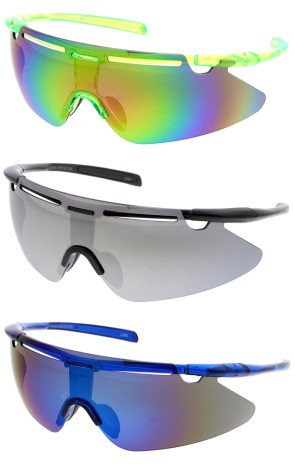 Sporty Mirrored Cut Semi-Rimless Action Sports Wholesale Sunglasses 110mm