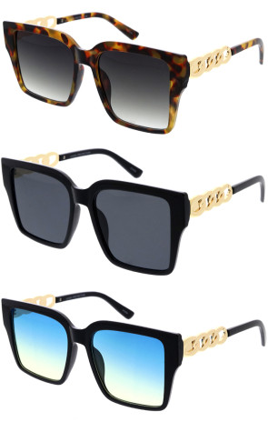Elegant Square Chain Detail Oversized Wholesale Sunglasses 57mm