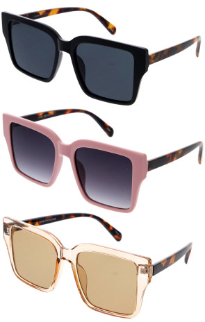 Classy Neutral Lens Tortoise Arms Square Wholesale Sunglasses 57mm