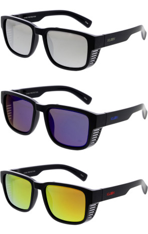 Kush Mirrored Horn Rimmed Side Vent Unisex Square Wholesale Sunglasses 55mm