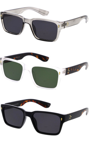 Modern Edge Rectangle Rivet Square Horn Rimmed Wholesale Sunglasses 55mm