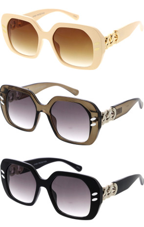 Glam Rich Chain Temple Detail Square Wholesale Sunglasses 55mm