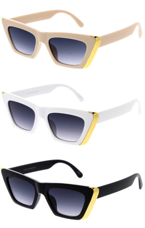Wholesale 12 Pair Cat Eye Metal Frame  Sunglasses w/ Flat Oceanic Color Lens 