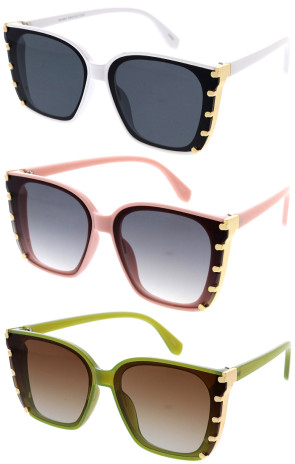 Elegant Gold Metal Accent Square Wholesale Sunglasses 64mm