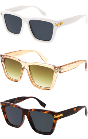Square Metal Rivet Sleek Horn Rimmed Wholesale Sunglasses 54mm