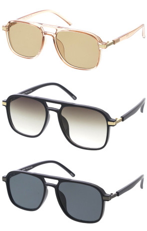 Crossbar Neutral Lens Metal Temple Detail Square Aviator Wholesale Sunglasses