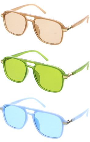 Crossbar Translucent Frame Color Pop Metal Temple Detail Square Aviator Wholesale Sunglasses