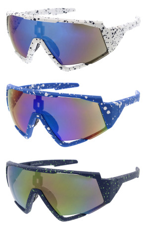 Frame Pattern Oversized Cutout Lens Semi Rimless Mirrored Wraparound Shield Wholesale Sunglasses