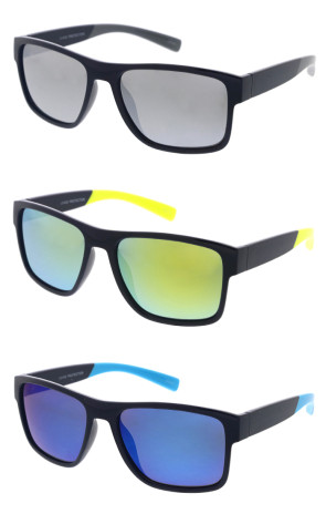 Sleek Mirrored Lens Two Tone Arms Sporty Square Horn Rimmed Wholesale Sunglasses